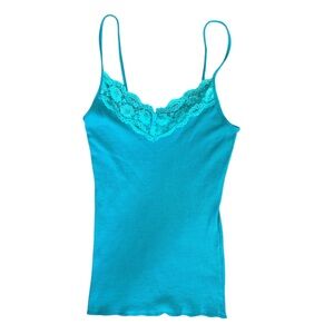 Michael Stars Turquoise Lace Trim Bodycom Y2K Stetch Tank Top  Straps OS